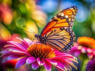 Fototapeta premium Graceful Butterfly on a Flower Petal in a Bright Natural Setting, Capturing Nature's Beauty