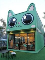 The green cat-shaped container house