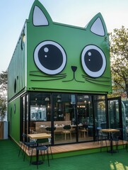 The green cat-shaped container house