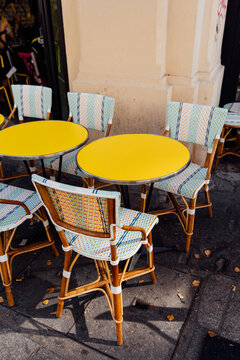 Yellow cafe chairs in France