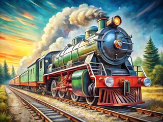 Fototapeta premium Hand-drawn train illustrations showcasing various styles and designs for creative projects and inspiration