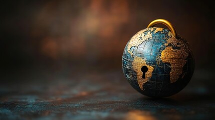 Globe with digital padlock, dark background. Concept of global cybersecurity and digital protection, Ai