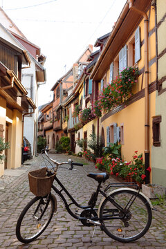 Bicycle on a cobblestone street in Riquewihr, France