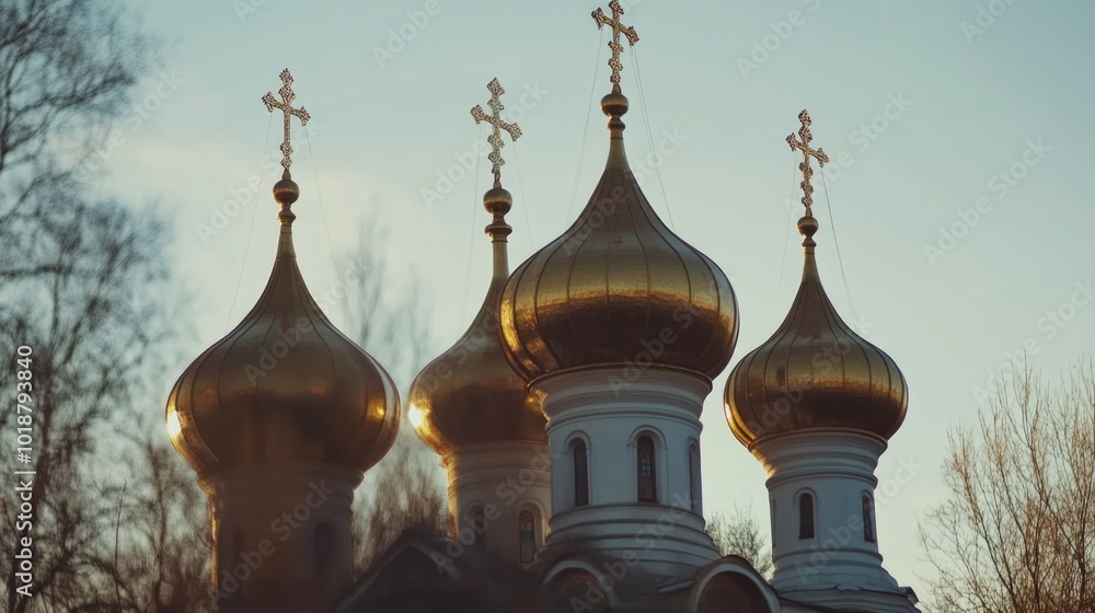 Aufkleber Photography of a building with multiple golden domes, suitable for use in architecture or design related contexts
