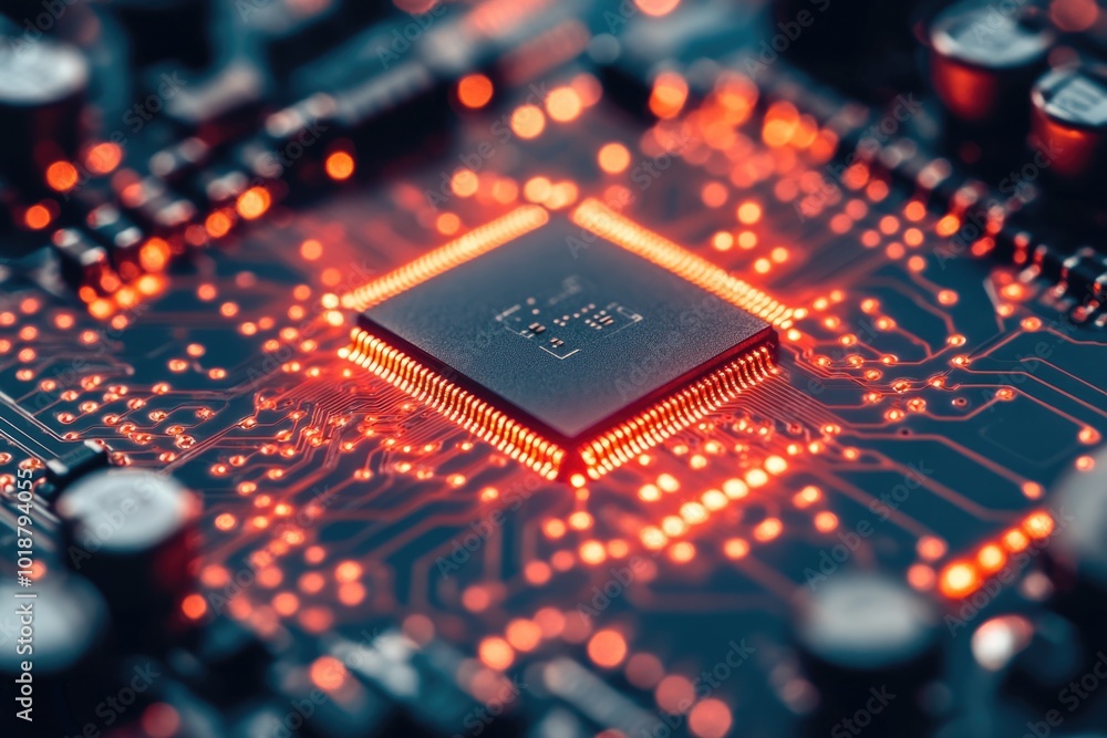 Aufkleber a close-up view of an electronic circuit board showing intricate details