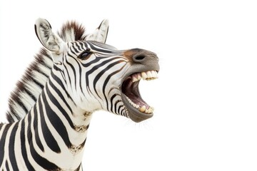 Fototapeta premium A close-up view of a zebra's face with its mouth open, ideal for use in animal or wildlife-related projects