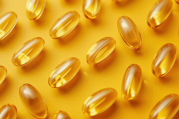 yellow vitamin capsules on a yellow background