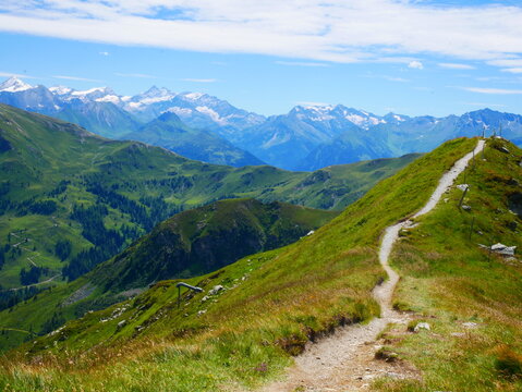 View on mountains near Saalbach Hinterglemm ski resort on a summer day