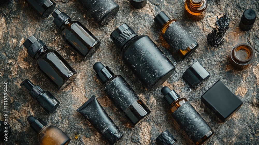 Poster Assorted glass bottles with unique shapes and sizes