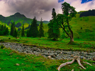 View on mountains near Saalbach Hinterglemm ski resort on a summer day
