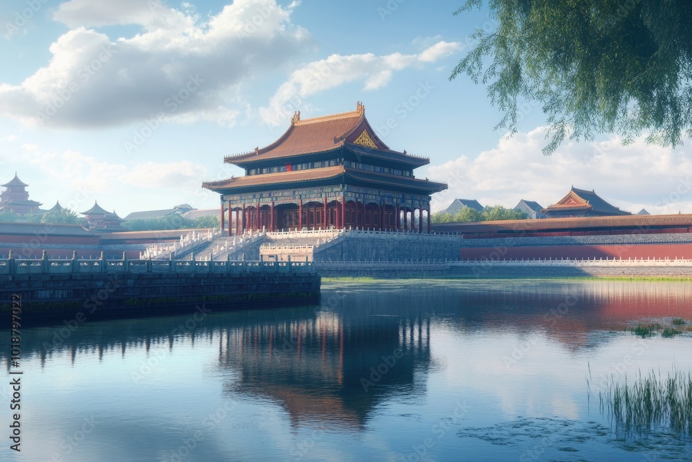 Poster A building with a stunning view of the ocean, suitable for use in travel or architecture scenes