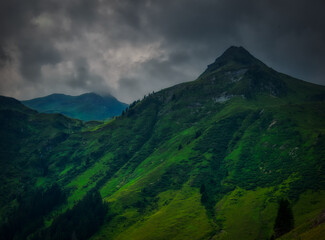 View on mountains near Saalbach Hinterglemm ski resort on a summer day