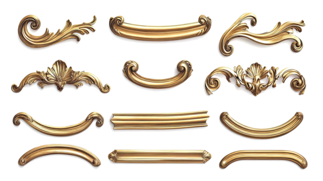 Collection of Artistic Gold Frames With Ornate Designs and Shapes Generative AI