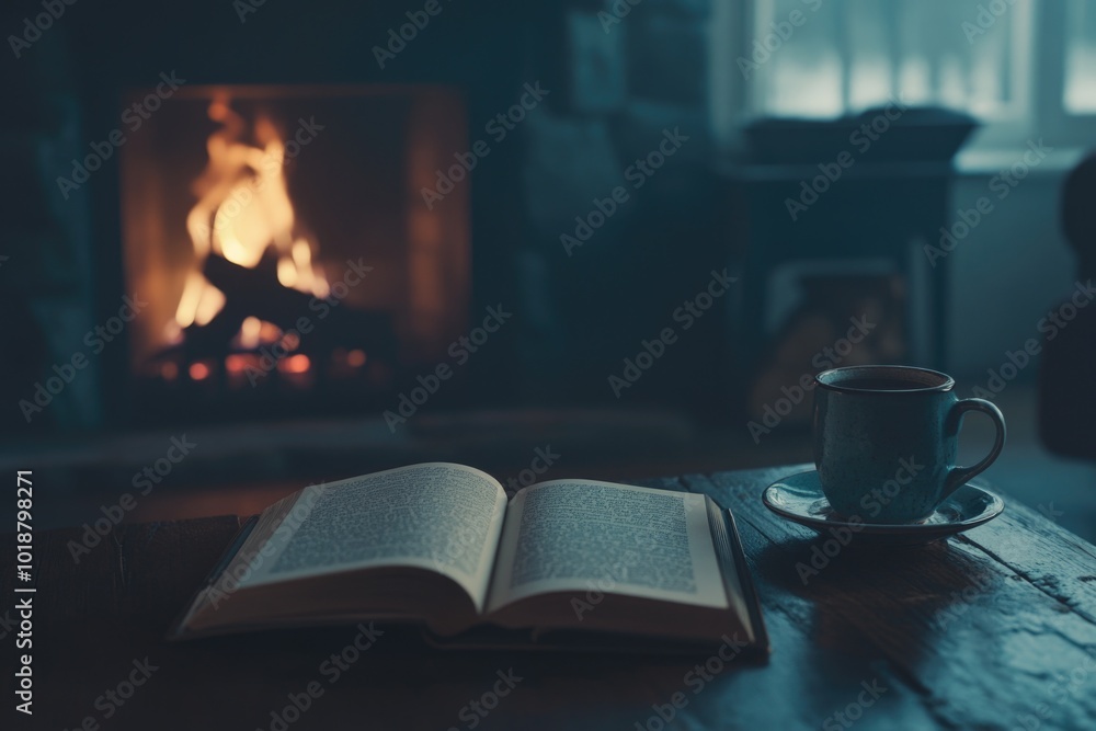 Poster A person enjoys their morning routine with a cup of coffee and an open book
