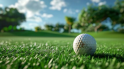 Golf ball on green grass ready to play