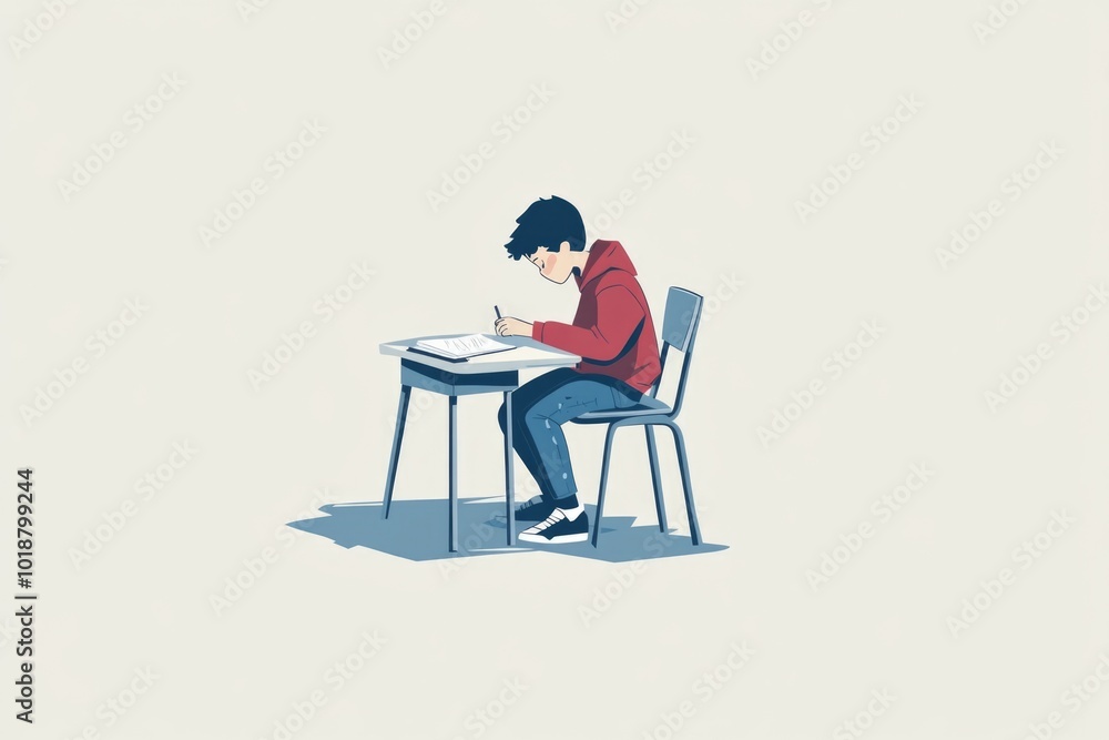 Poster a person sitting at a desk with a laptop in a focused work environment