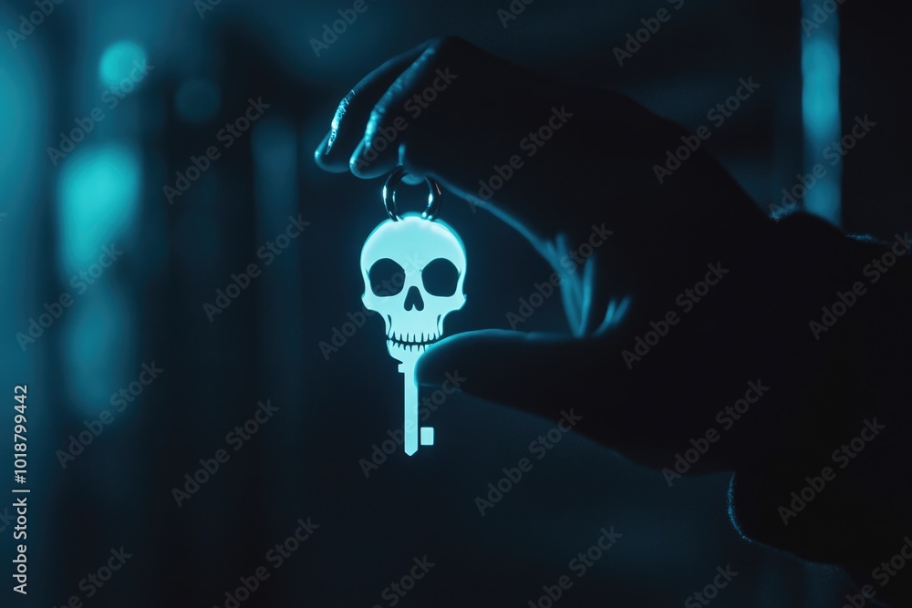 Poster a person holds a skeleton key in their hand, perfect for use as a symbol of access or secrets