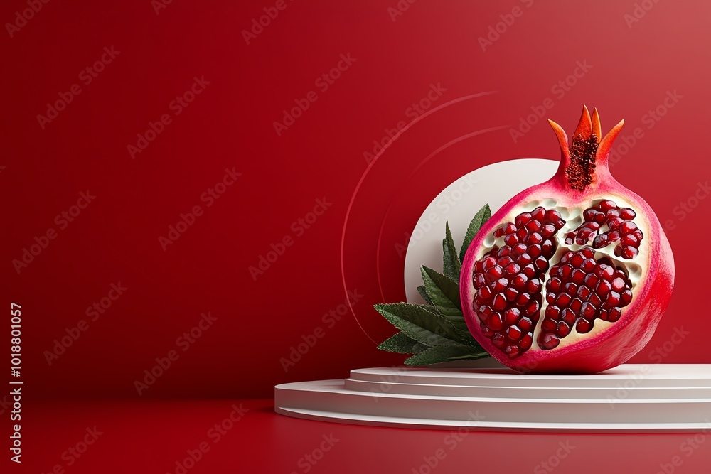 Poster simple minimalist design of a sliced pomegranate, representing the rich antioxidant benefits in a cl