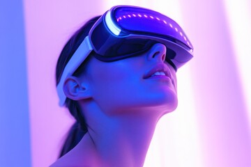 A person wearing a virtual reality headset, ready to immerse herself in a digital world