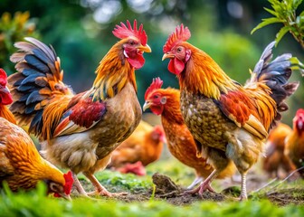 Intense Hen Fighting in a Natural Setting Showcasing Aggression and Survival Instincts of Poultry