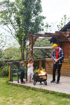 Family near the fireplace 