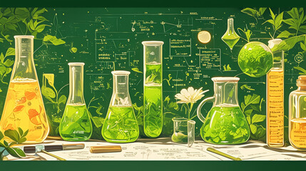 Innovative biology laboratory blending nature and science with green plants