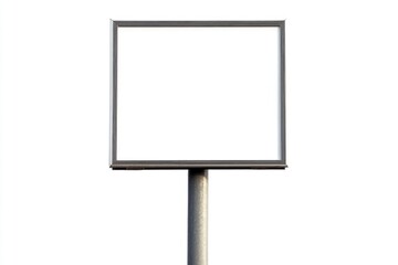 A simple sign on a metal pole against a white background