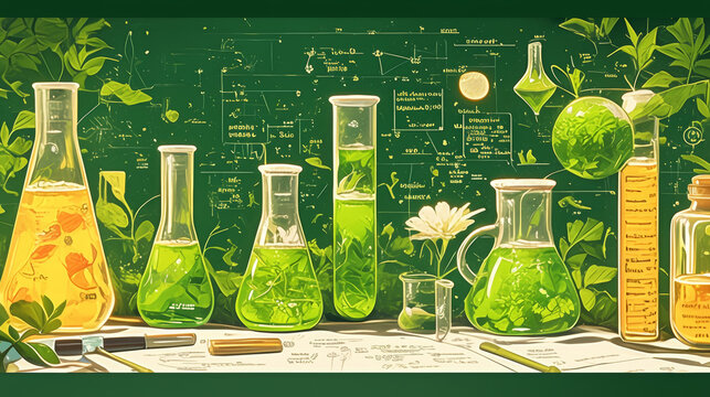 Innovative biology laboratory blending nature and science with green plants