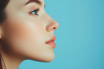 Fototapeta premium A close-up shot of a woman's face against a blue background