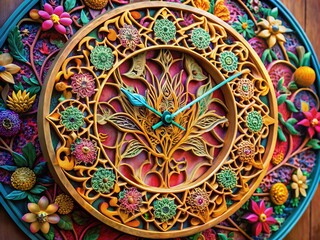 Fototapeta premium Intricate Laser Cut Asian Style Clock with Elegant Design Perfect for Home Decor and Wall Art