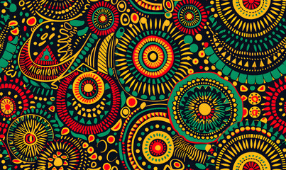 african tribal seamless geometric pattern with colorful shapes and intricate mandala designs