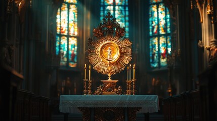 Obraz premium A golden statue of a person in a peaceful church setting