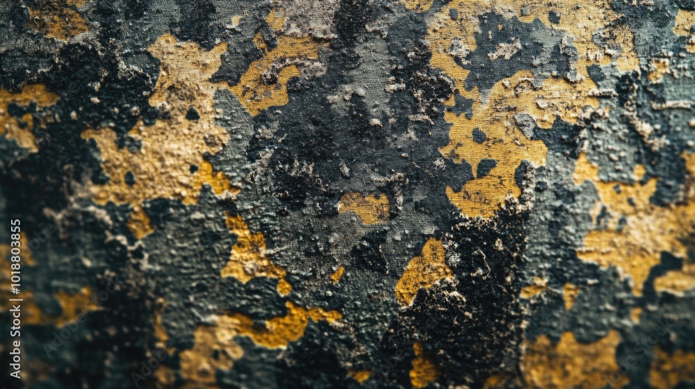 Poster a close-up shot of yellow and black paint on a wall, suitable for use in decorative or design-relate