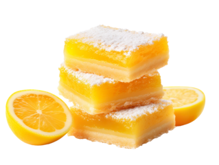 freshly baked lemon bars isolated on transparent background