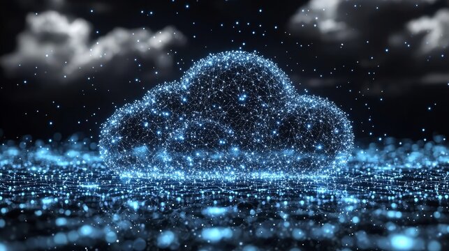 Digital cloud network illustration with glowing blue connections