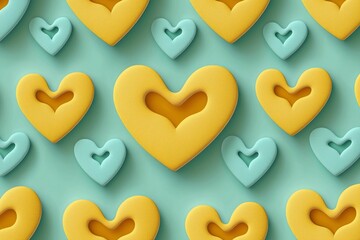 Obraz premium Abstract Pattern of Yellow and Blue Hearts with Cutouts