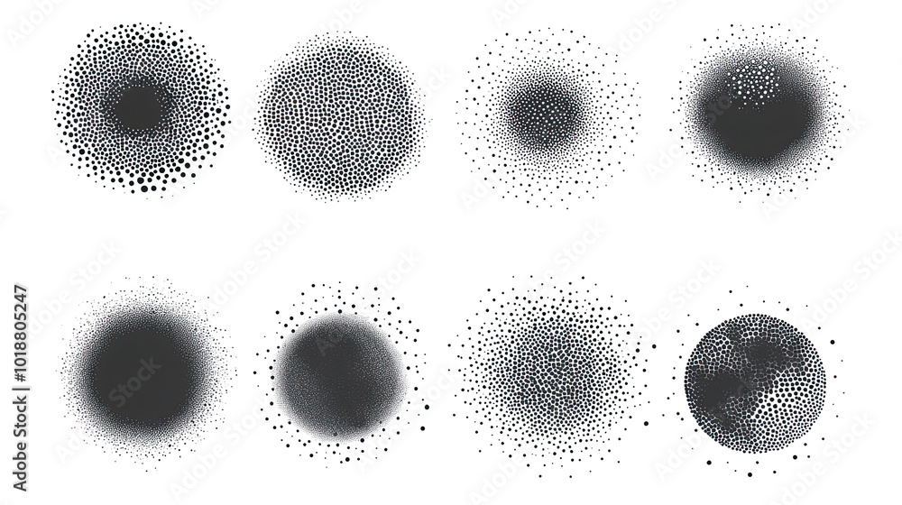 Poster collection of halftone gradients with stipple dot patterns generative ai