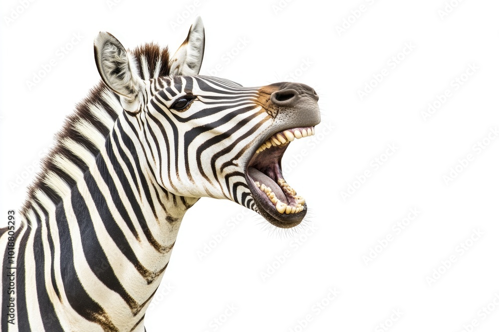 Aufkleber a close-up view of a zebra's face, its mouth open in a natural expression