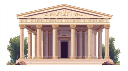 Obraz premium Vector illustration of an ancient Greek temple with columns on a white background.