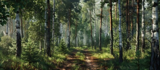 Obraz premium Summer Pine Birch Forest