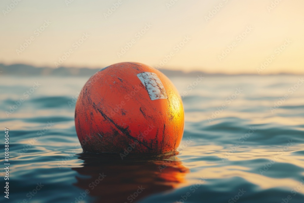 Sticker a bright orange buoy floats on the surface of a calm body of water, suitable for use in illustration