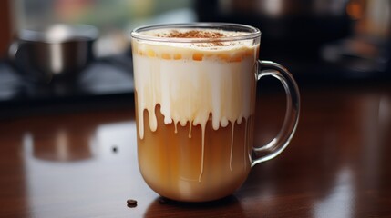 Layered coffee on a table in morning light