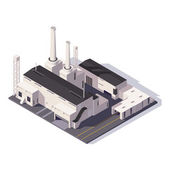 An industrial factory depicted in isometric style on a white background. Vector illustration