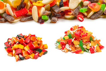 Assorted gummy candies. Top view. Jelly  sweets.