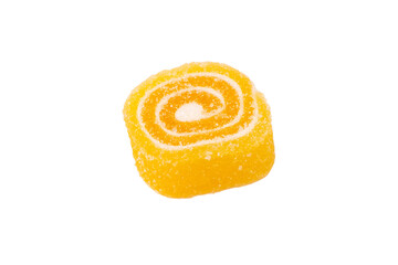 Jelly sweet candy roll isolated on a white background. Marmalade candy.