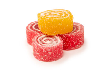 Jelly sweet candy roll isolated on a white background. Marmalade candy.