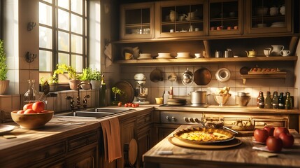 inviting kitchen, filled with the smell of baking apple pie
