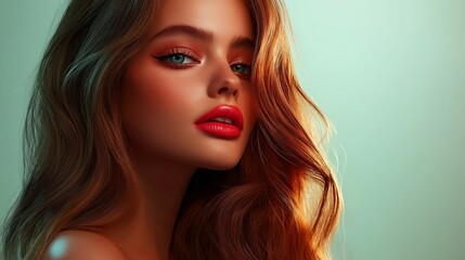 Fototapeta premium beautiful woman model with long luxurious hair, beautiful makeup against