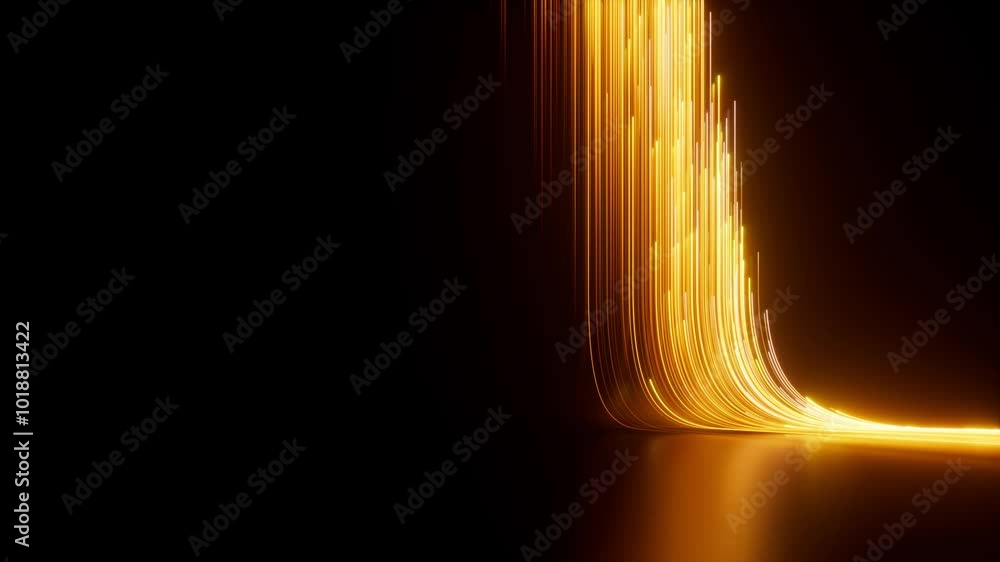 Poster abstract background of ascending yellow neon lines and glowing trails, moving from left to right. cy