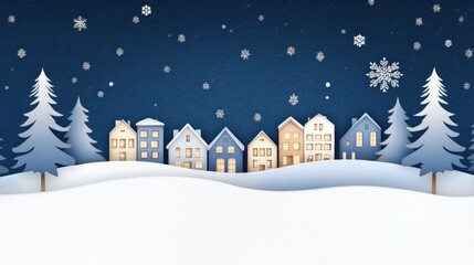 Fototapeta premium Charming winter night with colorful houses under a starry sky, perfect for a festive Christmas card design